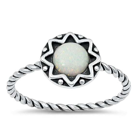 CHOOSE YOUR COLOR Sterling Silver White Simulated Opal Ring .925 Bali Sun Band CZ Female Size 5