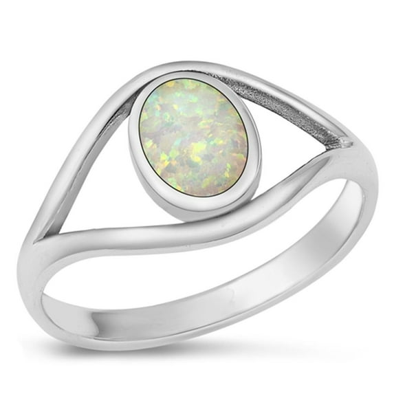 CHOOSE YOUR COLOR Sterling Silver White Simulated Opal Ring .925 Band CZ Jewelry Female Size 6