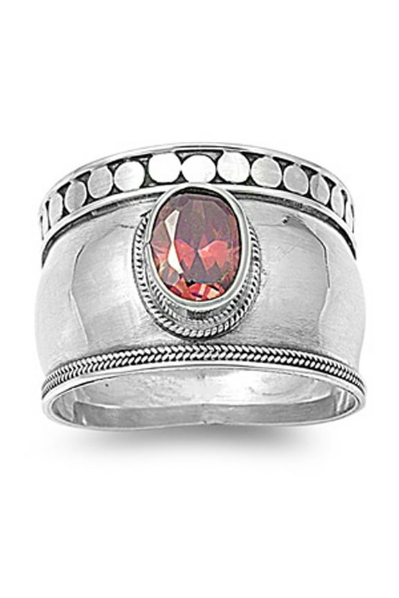CHOOSE YOUR COLOR Sterling Silver Women's Bali Simulated Garnet Ring 925 Band 15mm Red CZ Female Size 11