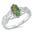 thumbnail image 1 of CHOOSE YOUR COLOR Sterling Silver Women's Black Simulated Opal Ring 925 Band 9mm Blue CZ Female Size 5, 1 of 4