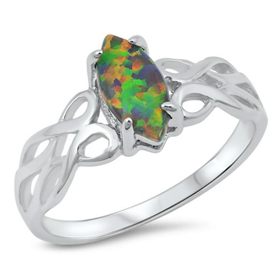 CHOOSE YOUR COLOR Sterling Silver Women's Black Simulated Opal Ring 925 Band 9mm Blue CZ Female Size 5