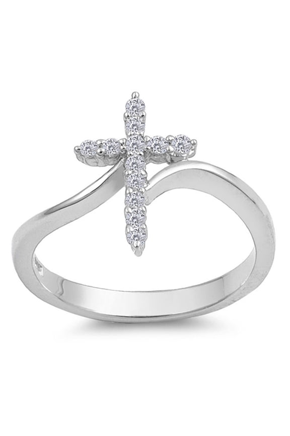 CHOOSE YOUR COLOR Sterling Silver Women's Clear CZ Cross Ring 925 Band 15mm White Female Size 7