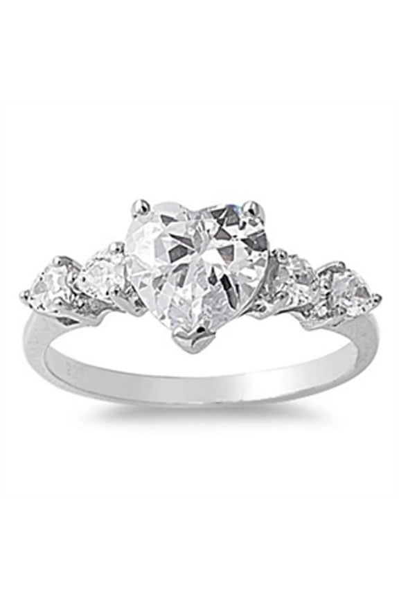 CHOOSE YOUR COLOR Sterling Silver Women's Clear CZ Heart Love Promise Ring Band 9mm White Female Size 7