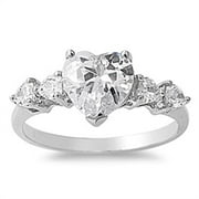 CHOOSE YOUR COLOR Sterling Silver Womens Clear CZ Heart Love Promise Ring Band 9mm White Female Size 9