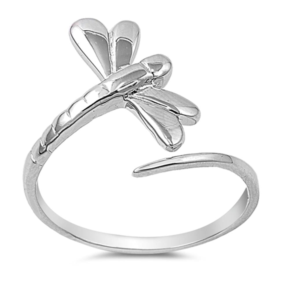 CHOOSE YOUR COLOR Sterling Silver Women's Dragonfly Ring 925 Band 19mm ...