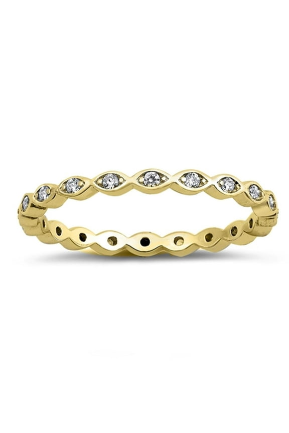 CHOOSE YOUR COLOR Sterling Silver Women's Gold-Tone Eternity Clear CZ Ring 925 Band 2mm White Female Size 6