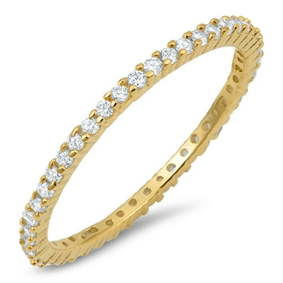 CHOOSE YOUR COLOR Sterling Silver Women's Gold-Tone Finish Clear CZ Ring 925 Band 1mm White Female Size 5