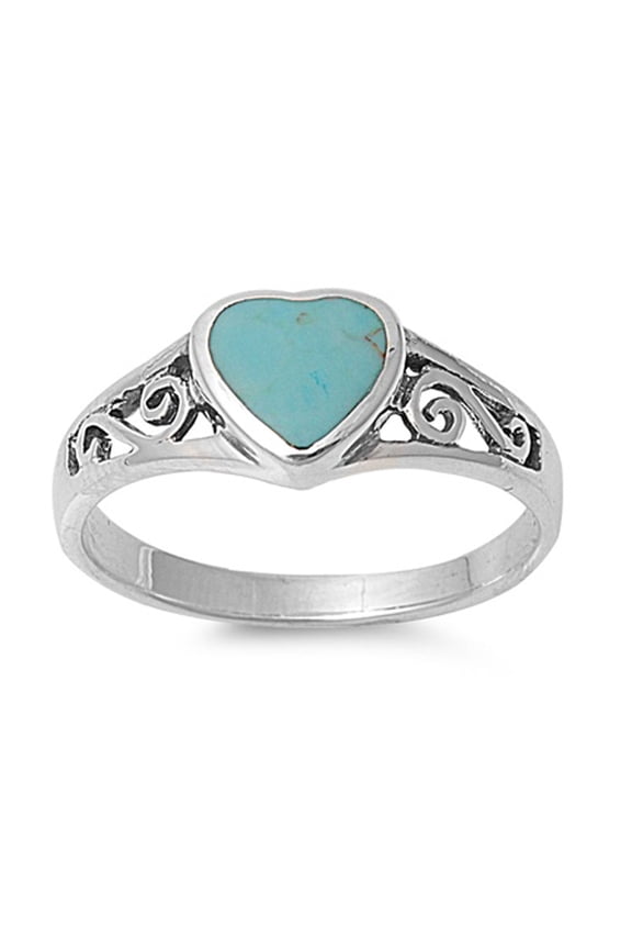 CHOOSE YOUR COLOR Sterling Silver Women's Heart Simulated Turquoise Ring 925 Band 8mm Blue CZ Female Size 5
