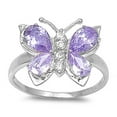thumbnail image 1 of CHOOSE YOUR COLOR Sterling Silver Women's Simulated Amethyst Butterfly Ring Promise Band 7mm Purple CZ Female Size 8, 1 of 4