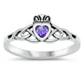 thumbnail image 1 of CHOOSE YOUR COLOR Sterling Silver Women's Simulated Amethyst Claddagh Ring Band 8mm Purple CZ Female Size 5, 1 of 4