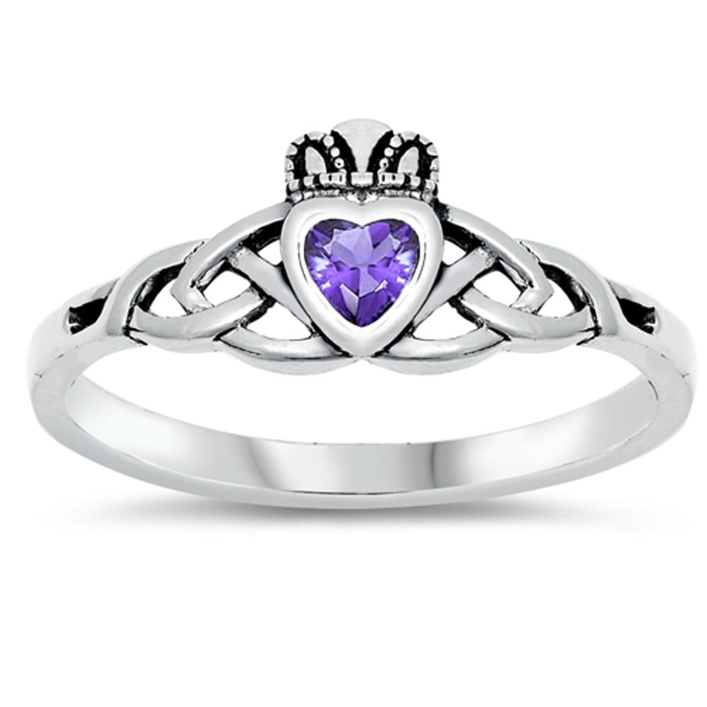 Amethyst claddagh ring sterling silver hot sale