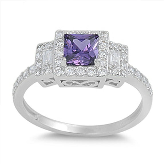 CHOOSE YOUR COLOR Sterling Silver Women's Simulated Amethyst Ring Engagement Band 8mm Purple CZ Female Size 9