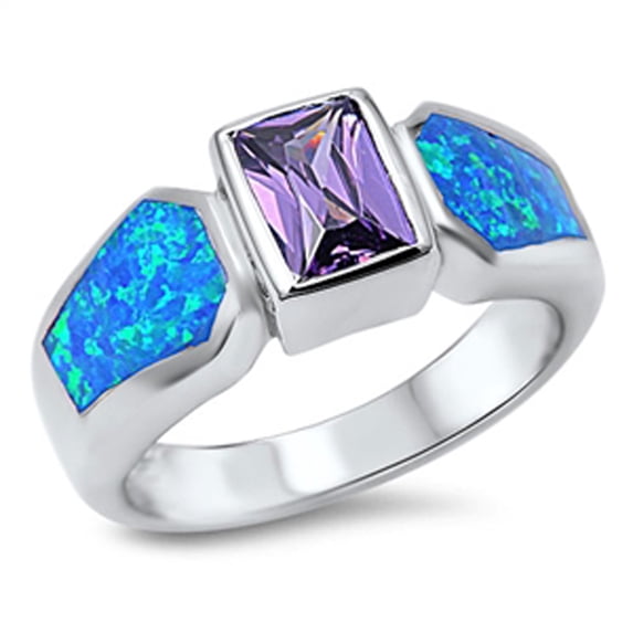 CHOOSE YOUR COLOR Sterling Silver Women's Simulated Amethyst Ring Pure 925 Band 8mm Purple CZ Female Size 6