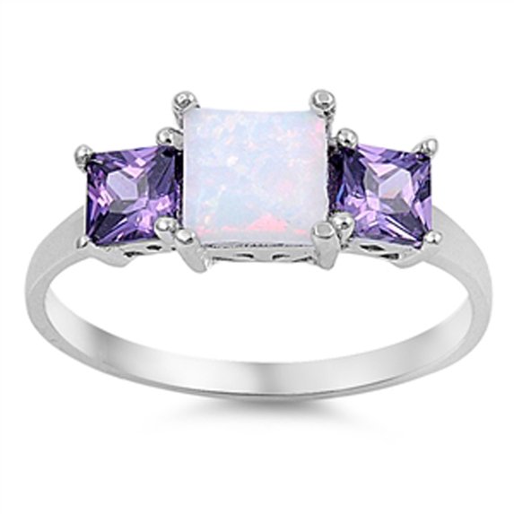 CHOOSE YOUR COLOR Sterling Silver Women's Simulated Amethyst White Fire Ring Band 7mm Purple CZ Female Size 12