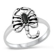 CHOOSE YOUR COLOR Sterling Silver Women's Simulated Black Onyx Scorpion Ring 925 Band 18mm CZ Female Size 10
