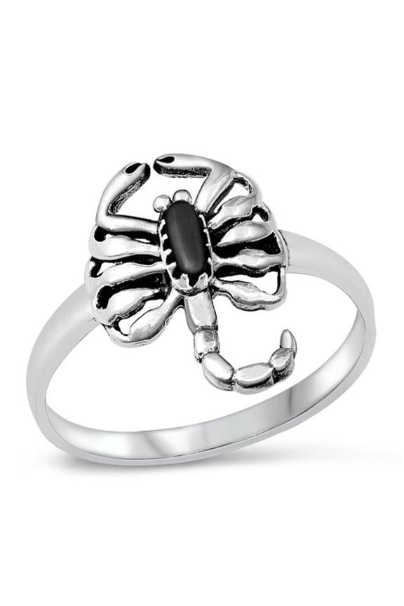 CHOOSE YOUR COLOR Sterling Silver Women's Simulated Black Onyx Scorpion Ring 925 Band 18mm CZ Female Size 5