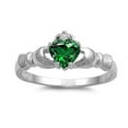 thumbnail image 1 of CHOOSE YOUR COLOR Sterling Silver Women's Simulated Emerald Claddagh Ring Irish 925 Band 9mm Green CZ Female Size 7, 1 of 4