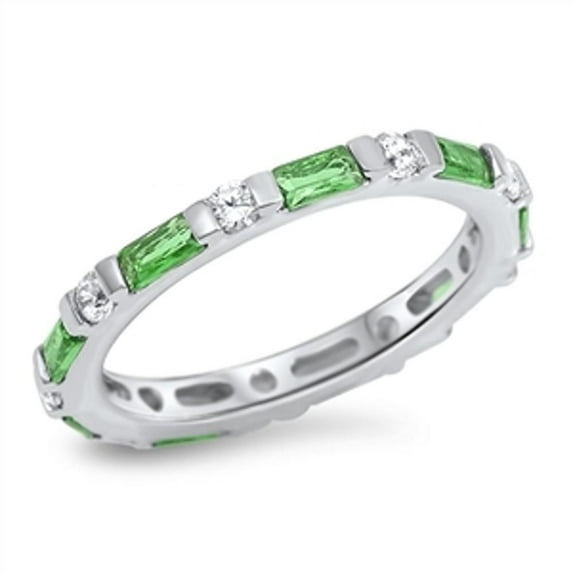 CHOOSE YOUR COLOR Sterling Silver Women's Simulated Emerald Eternity Ring 925 Band 3mm Green CZ Female Size 10