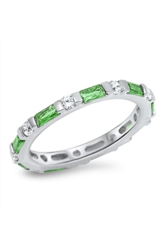 CHOOSE YOUR COLOR Sterling Silver Women's Simulated Emerald Eternity Ring 925 Band 3mm Green CZ Female Size 9