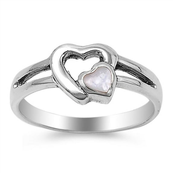 CHOOSE YOUR COLOR Sterling Silver Women's Simulated Mother of Pearl Ring Heart Love 925 Band 8mm Female Size 5