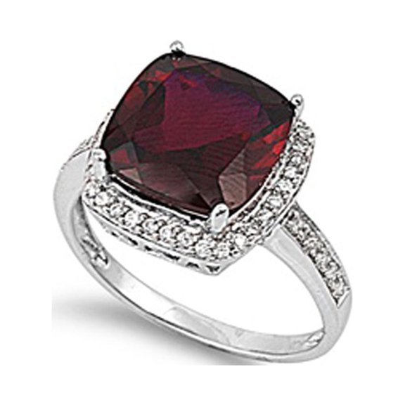 CHOOSE YOUR COLOR Sterling Silver Women's Simulated Ruby Ring Pure 925 Band 14mm Red CZ Female Size 9