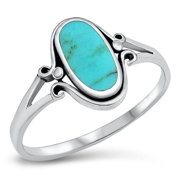 CHOOSE YOUR COLOR Sterling Silver Women's Simulated Turquoise Ring 925 Band 13mm Blue CZ Female Size 7