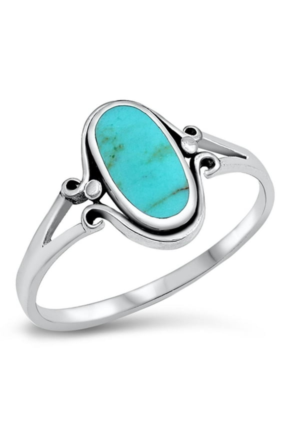 CHOOSE YOUR COLOR Sterling Silver Women's Simulated Turquoise Ring 925 Band 13mm Blue CZ Female Size 9