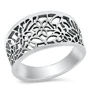 SAC SILVER CHOOSE YOUR COLOR Sterling Silver Women's Web Design Ring 925 Band 11mm Jewelry Female Male Size 12