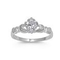 thumbnail image 1 of CHOOSE YOUR COLOR Sterling Silver Women's White CZ Claddagh Ring Celtic 925 Band 9mm Female Size 13, 1 of 4