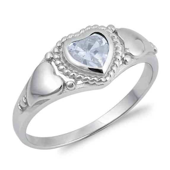 CHOOSE YOUR COLOR Sterling Silver Women's White CZ Pretty Heart Ring 925 Band 9mm Female Size 8