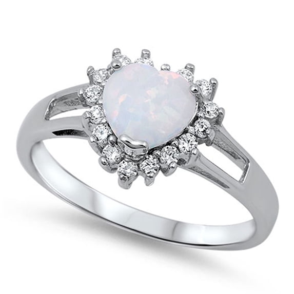 CHOOSE YOUR COLOR Sterling Silver Women's White Fire Ring Heart 925 Band 12mm CZ Female Size 10