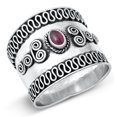thumbnail image 1 of CHOOSE YOUR COLOR Sterling Silver Women's Wide Bali Ring 925 Band 19mm Red CZ Female Size 9, 1 of 4