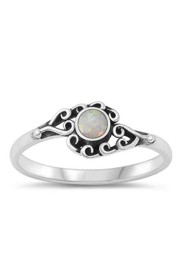 CHOOSE YOUR COLOR Swirl Heart White Simulated Opal Ring .925 Sterling Silver Band CZ Female Size 6