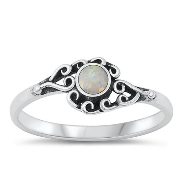 CHOOSE YOUR COLOR Swirl Heart White Simulated Opal Ring .925 Sterling Silver Band CZ Female Size 9