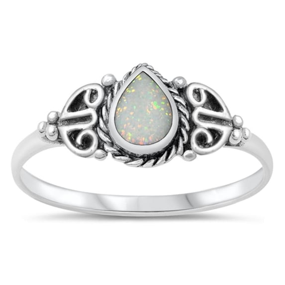CHOOSE YOUR COLOR Tear Drop White Simulated Opal Wholesale Ring .925 Sterling Silver Band CZ Female Size 10