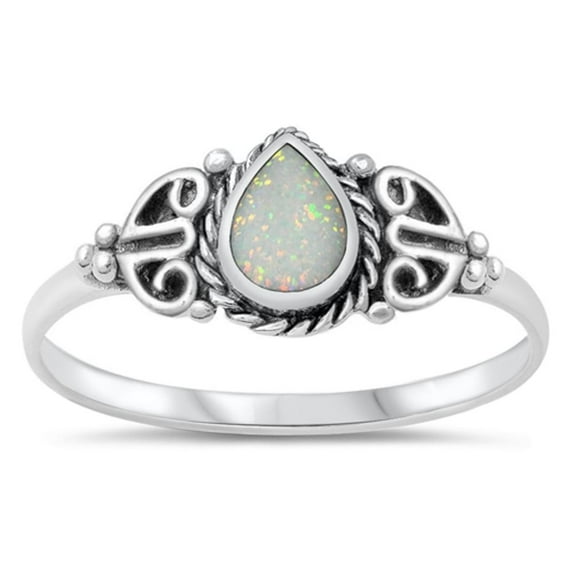 CHOOSE YOUR COLOR Tear Drop White Simulated Opal Wholesale Ring .925 Sterling Silver Band CZ Female Size 6