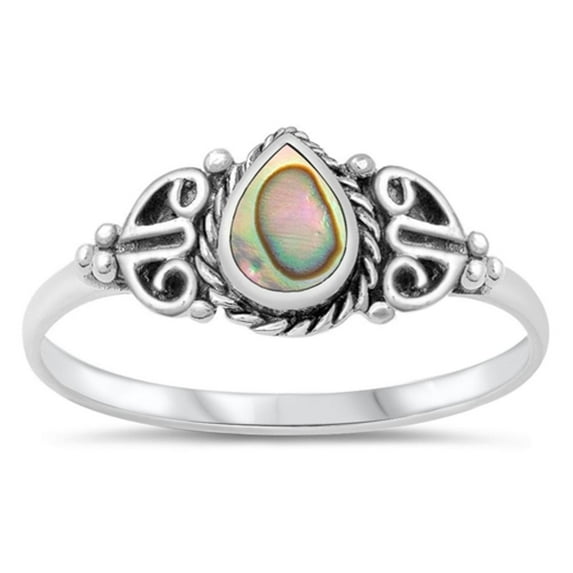 CHOOSE YOUR COLOR Teardrop Abalone Promise Ring .925 Sterling Silver Heart Band Jewelry Female Size 8