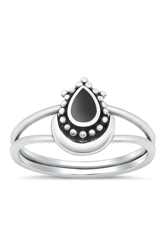 CHOOSE YOUR COLOR Teardrop Black Simulated Agate Ring .925 Chic Sterling Silver Band CZ Female Size 7