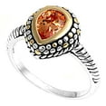 thumbnail image 1 of CHOOSE YOUR COLOR Teardrop Champagne CZ Gold-Tone Bead Ring .925 Sterling Silver Band Orange Female Size 8, 1 of 4
