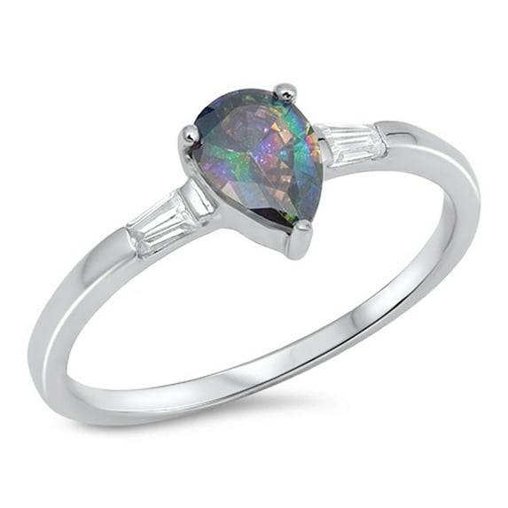 CHOOSE YOUR COLOR Teardrop Multi-color CZ Solitaire Ring 925 Sterling Silver Band Black Female Size 10