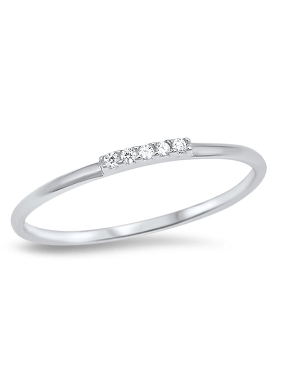 CHOOSE YOUR COLOR Thin Clear CZ Wedding Ring .925 Sterling Silver Stackable Band White Female Size 7