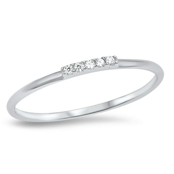 CHOOSE YOUR COLOR Thin Clear CZ Wedding Ring .925 Sterling Silver Stackable Band White Female Size 9