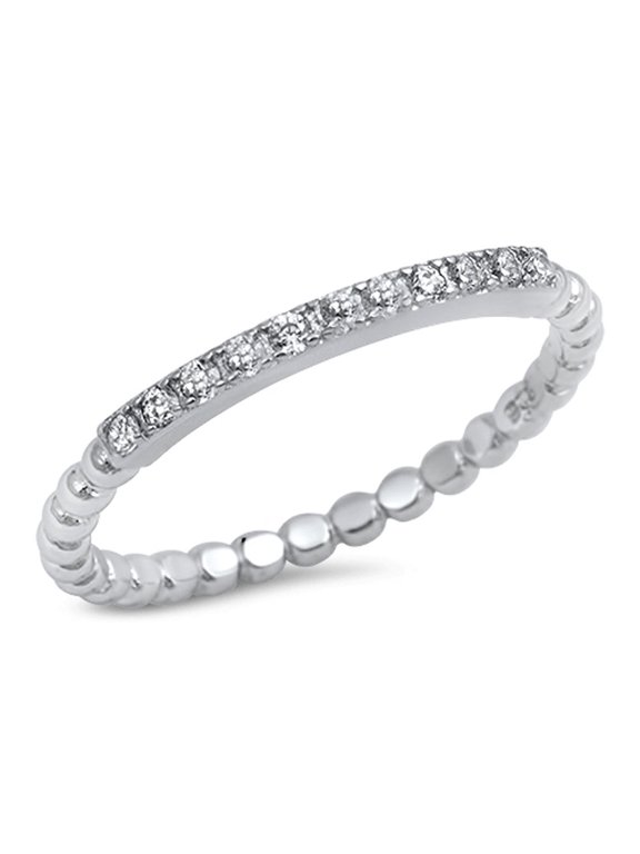 CHOOSE YOUR COLOR Thin Clear CZ Wholesale Ring .925 Sterling Silver Ball Bead Band White Female Size 7