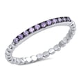 thumbnail image 1 of CHOOSE YOUR COLOR Thin Simulated Amethyst Promise Ring .925 Sterling Silver Ball Bead Band Purple CZ Female Size 10, 1 of 4