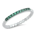 thumbnail image 1 of CHOOSE YOUR COLOR Thin Simulated Emerald Ring .925 Sterling Silver Ball bead Band Green CZ Female Size 8, 1 of 4