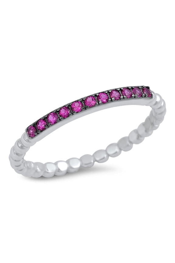 CHOOSE YOUR COLOR Thin Simulated Ruby Ring .925 Sterling Silver Ball Bead Band Red CZ Female Size 8