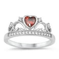 thumbnail image 1 of CHOOSE YOUR COLOR Tiara Crown Heart Simulated Garnet Ring .925 Sterling Silver Band Red CZ Female Size 7, 1 of 4