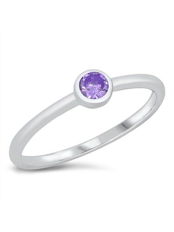CHOOSE YOUR COLOR Tiny Dainty Simulated Amethyst Ring .925 Sterling Silver Band Purple CZ Female Size 7