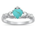 thumbnail image 1 of CHOOSE YOUR COLOR Traditional Claddagh Ring Simulated Turquoise Heart .925 Sterling Silver Band White CZ Female Size 7, 1 of 4