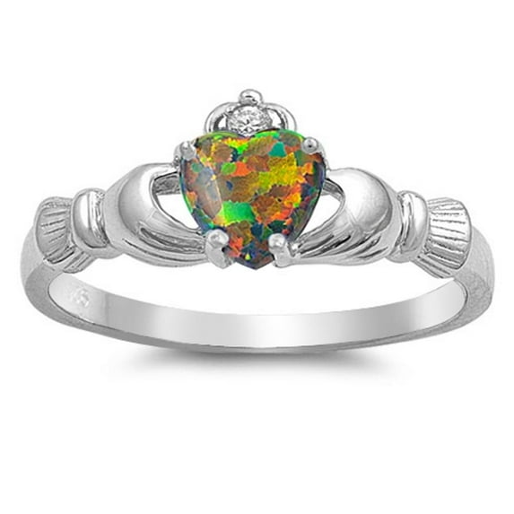 CHOOSE YOUR COLOR Traditional Irish Claddagh Love Friendship Sterling Silver Ring White CZ Female Size 8
